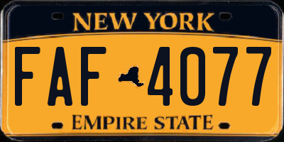 NY license plate FAF4077