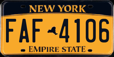 NY license plate FAF4106