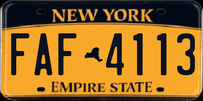 NY license plate FAF4113