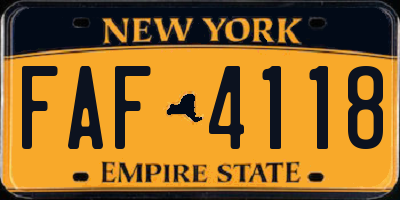 NY license plate FAF4118