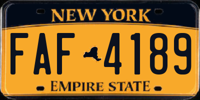 NY license plate FAF4189