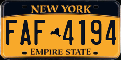 NY license plate FAF4194