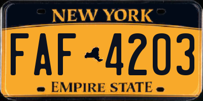 NY license plate FAF4203