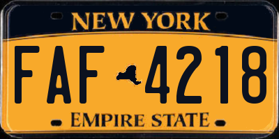 NY license plate FAF4218