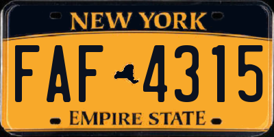 NY license plate FAF4315