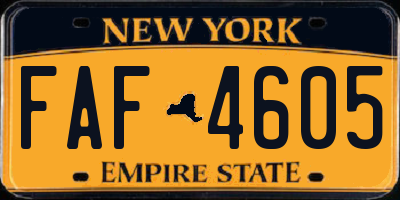NY license plate FAF4605