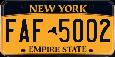 NY license plate FAF5002