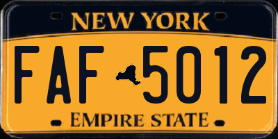 NY license plate FAF5012