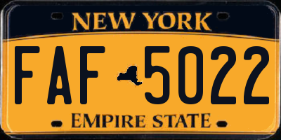 NY license plate FAF5022