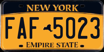 NY license plate FAF5023
