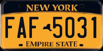 NY license plate FAF5031