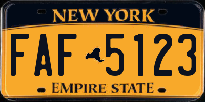 NY license plate FAF5123