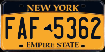 NY license plate FAF5362