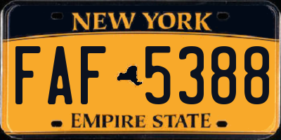 NY license plate FAF5388