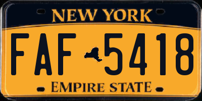 NY license plate FAF5418
