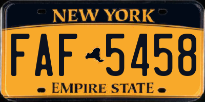 NY license plate FAF5458