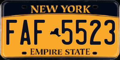 NY license plate FAF5523