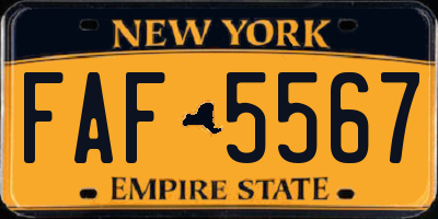 NY license plate FAF5567