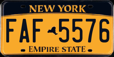NY license plate FAF5576