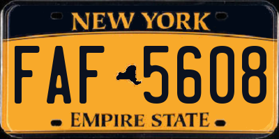 NY license plate FAF5608