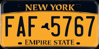 NY license plate FAF5767