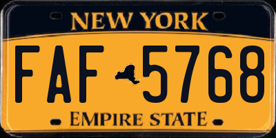 NY license plate FAF5768