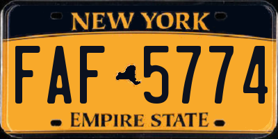 NY license plate FAF5774