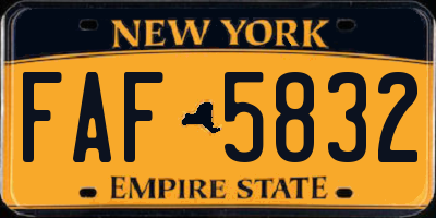 NY license plate FAF5832