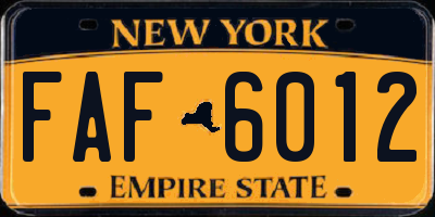 NY license plate FAF6012