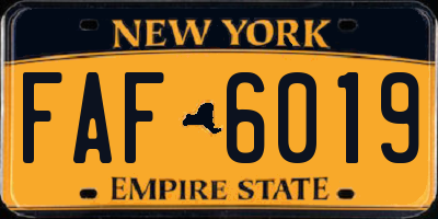 NY license plate FAF6019
