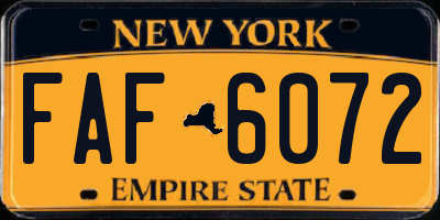 NY license plate FAF6072