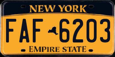 NY license plate FAF6203