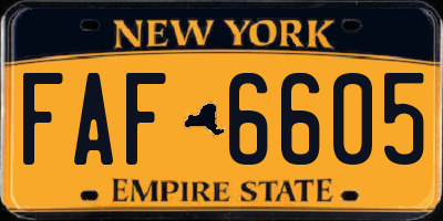 NY license plate FAF6605