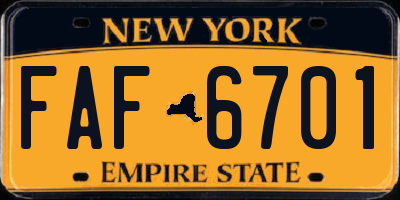 NY license plate FAF6701