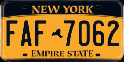 NY license plate FAF7062