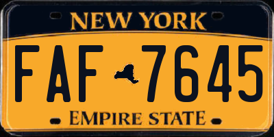 NY license plate FAF7645