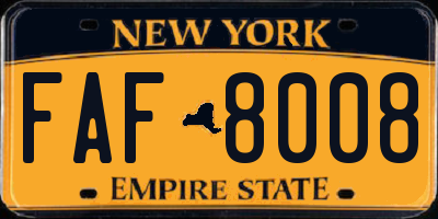 NY license plate FAF8008
