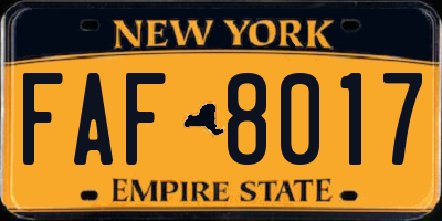 NY license plate FAF8017