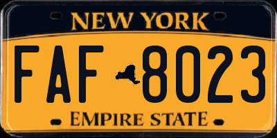 NY license plate FAF8023