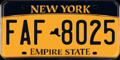 NY license plate FAF8025