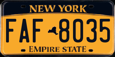 NY license plate FAF8035