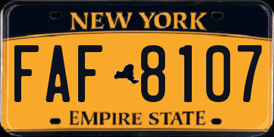 NY license plate FAF8107