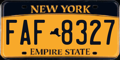NY license plate FAF8327