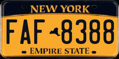NY license plate FAF8388
