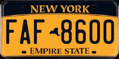 NY license plate FAF8600