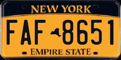 NY license plate FAF8651
