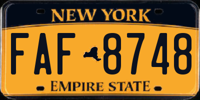 NY license plate FAF8748