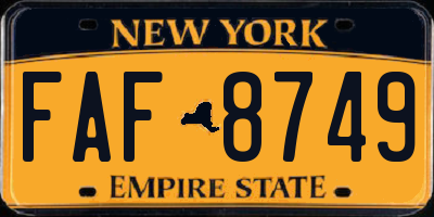 NY license plate FAF8749
