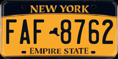 NY license plate FAF8762