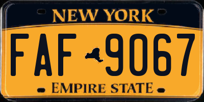 NY license plate FAF9067